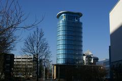 SRH Hochschule Heidelberg campus building in Germany under blue sky