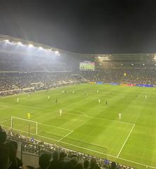 BMO Stadium filled with fans during Los Angeles FC vs Vancouver Whitecaps soccer match in 2024