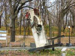 Fragment of the Berlin Wall in the park near Sakharov Center in Moscow, photographed in late October 2019