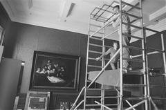Last restoration work at Mauritshuis in The Hague on May 25, 1987 with workers and scaffolding