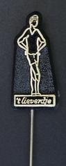 Vintage Dutch advertising pin for 't Lieverdje brand