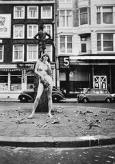 Pamphlet from antireclameburo Sneek featuring Amsterdam Provo Rob Stolk and naked Phil Bloom in front of Lieverdje at Spui Amsterdam 1967