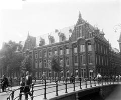 Historic cityscape of Kloveniersburgwal with the East Wing of the East India House in Amsterdam, 1955