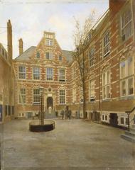 Inner courtyard of the Oost Indisch Huis in Amsterdam with historic architecture and greenery