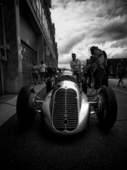 Formula 1 race car speeding on Brno Grand Prix circuit