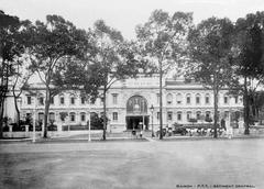 Central building of P.T.T. in Saigon, Vietnam, 1920s black and white photograph