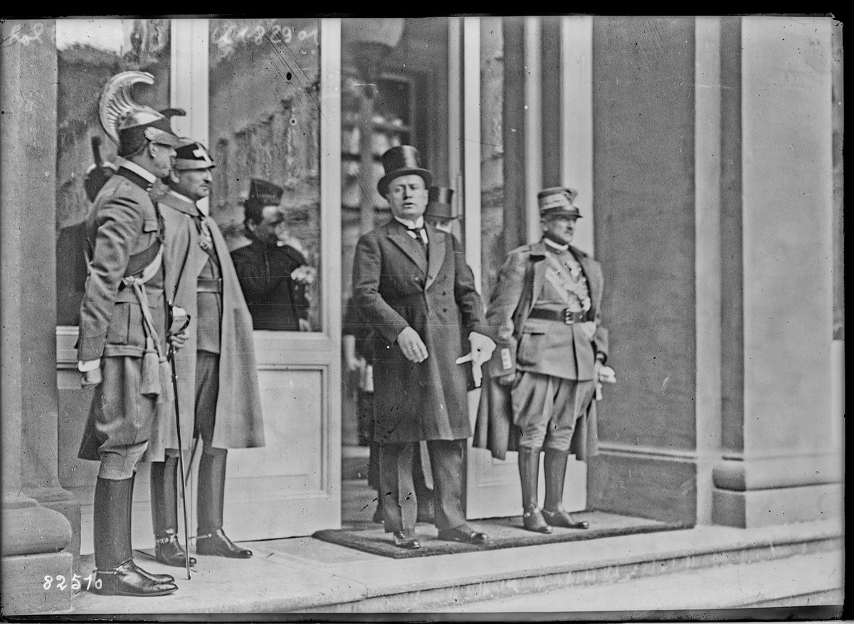 Benito Mussolini and General Armando Diaz leaving the Quirinal Palace during a royal wedding in Rome, April 9, 1923