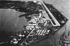 Aerial view of U.S. Naval Station Sangley Point in the Philippines circa 1963