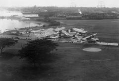 U.S. Navy Consolidated PBY-4 Catalina patrol aircraft from Patrol Squadron 21 on seaplane ramp at U.S. Naval Station Sangley Point circa 1939-1940 with Naval Radio Station masts in background