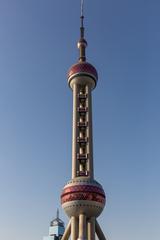 Oriental Pearl Tower in Shanghai at night with lit spheres