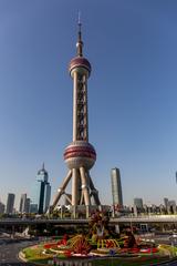 Oriental Pearl Tower in Shanghai against blue sky