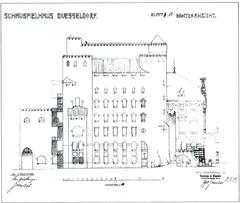 Architectural elevation drawing of Düsseldorf Schauspielhaus on Karl-Theodor-Straße built by Sehring in 1905