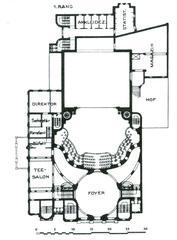 Floor plan of Schauspielhaus theatre in Düsseldorf on Karl-Theodor-Straße built by Sehring in 1905