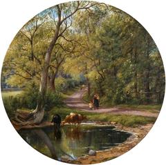 A picturesque street scene of Pleasant Lane at Hamstead from the 19th century