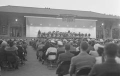 Spectators attending an outdoor concert at the chalet on Mount Royal in Montreal