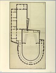 Plan of upper floor of La Fenice Theatre, horseshoe-shaped seating section shown