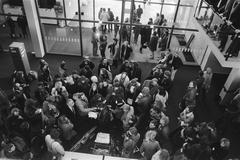 Artists occupying the hall of Van Gogh Museum in Amsterdam in protest against budget cuts on February 17, 1983