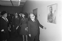 Queen Juliana, Mrs. Leone, and President Giovanni Leone visiting Van Gogh Museum in Amsterdam with a self-portrait of Vincent van Gogh