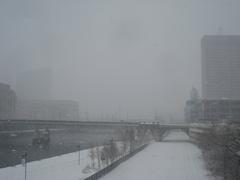 30th Street Station and Chestnut Street Bridge in Philadelphia covered in snow during the Second North American Blizzard of 2010