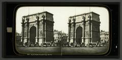 Triumphal arch Porte d'Aix in Marseille, France, historic stereophoto from 1860-1870