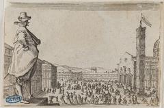 Original 17th-century etching La Place du Dôme in Florence by Jacques Callot