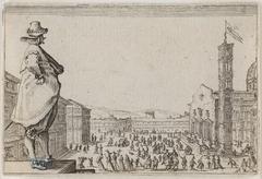 Etching by Jacques Callot titled Les Caprices, La Place du dôme à Florence, original 17th century print