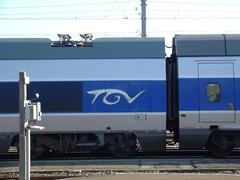 2003 TGV train arriving at Brest railway station in France