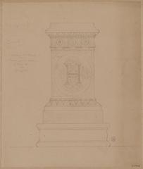 Black and white pencil drawing of a pedestal for a bust of Henri IV at the Arsenal Library in Paris
