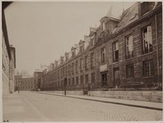 Black and white photograph of the Bibliothèque de l'Arsenal building on 1 rue de Sully in Paris, showing historic architecture from the 4th arrondissement