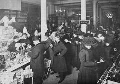 Historic photo of KM Lundbergs department store in 1909 during sale