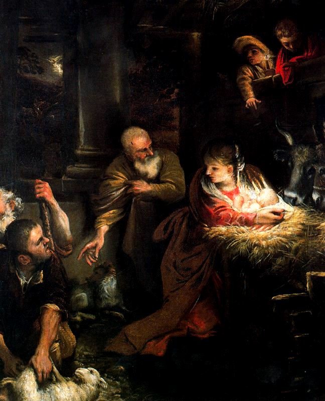 Adoration of the Shepherds painting by Annibale Carracci showing the nativity scene with shepherds worshipping infant Jesus