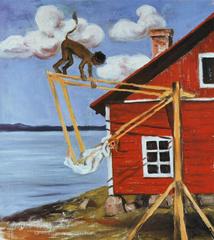 Pirunkiikku painting by Hugo Simberg showing a whimsical winged creature with an umbrella