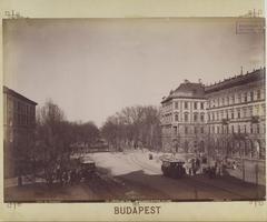 Lövölde tér and Városligeti fasor street view in Budapest after 1890 with historic buildings and tram tracks