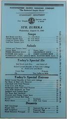 Menu from the ship Eureka dated August 14, 1940, displayed at Hyde Street Pier in San Francisco, California