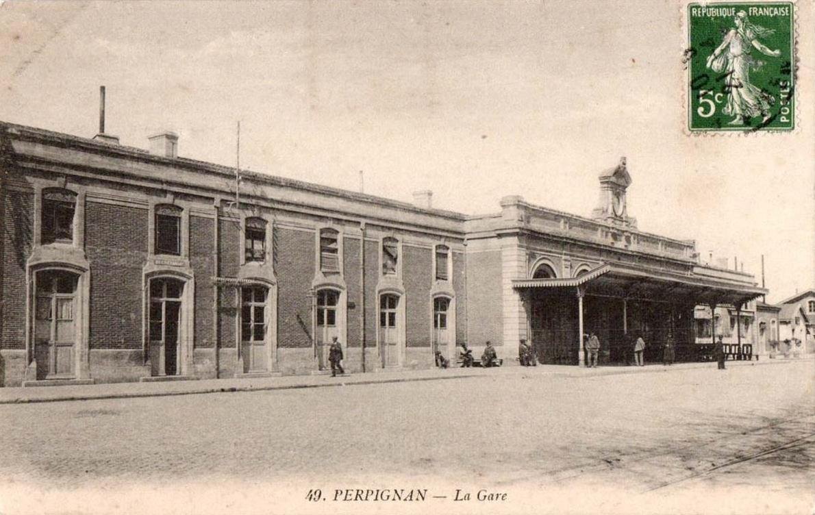 Perpignan train station building with classical architecture