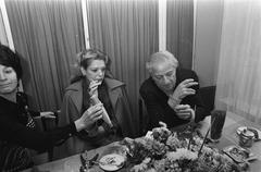 Melina Mercouri signing her book 'I was born Greek' at Bijenkorf Amsterdam with her husband Jules Dassin on December 2, 1971