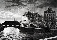 Waisenhausbollwerk with Gedeckte Brüggli and Waisenhaus in sepia tone