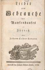 Front page of 'Waisenhauslieder' by Lavater published in 1772