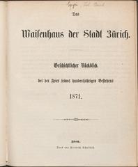 Spyri Waisenhaus orphanage building in Zürich in 1871