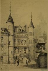 Exterior view of Hôtel de Vauluisant in Troyes, historic architecture captured on a drawing by Fichot