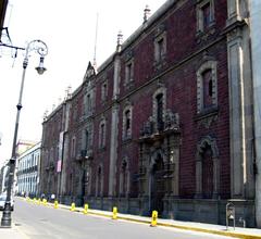 Facade of the Bollivar Amphitheatre on Justo Sierra Street, main entrance to San Ildefonso College Museum, Mexico City