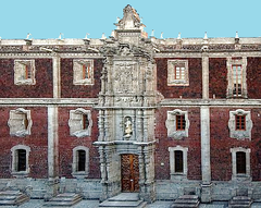 Facade of Ildefonso College with historic architecture and intricate details