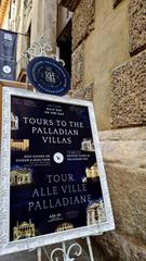 Palladian Routes services board at the entrance of Palladian Routes Visitor Center in Palazzo Valmarana Braga Vicenza