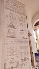 Flag of the Palladian Villas at the entrance of the Palladian Villas Visitor Center in Valmarana Palace Vicenza