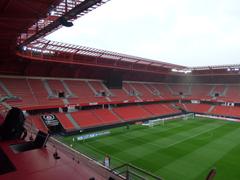 Tribune Nord of Stade du Hainaut stadium filled with fans before Valenciennes FC vs RC Lens Ligue 2 match