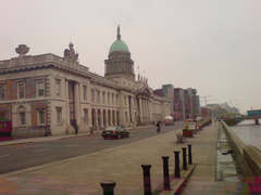 Custom House in Dublin, Ireland, classical architecture with river view