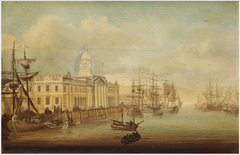 Front view of the Custom House building with classical architecture