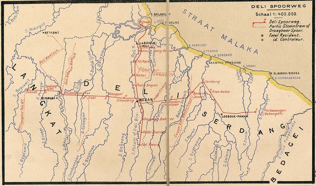 Map of the Deli Spoorweg railway network in Northern Sumatra from 1893