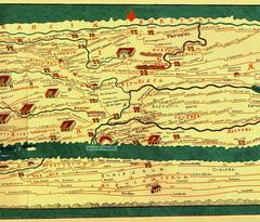 Section of the Tabula Peutingeriana showing the Roman city CCAA marked as Agrippina with an arrow pointing above center