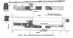 Ancient Roman ruins of the southwest gate in Cologne with Clemensstraße in the foreground